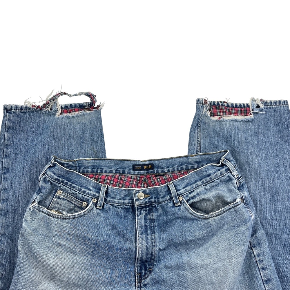 J.Crew Mens Vintage Flannel Lined Distressed Jeans 38x34 Blue Made in USA Blue